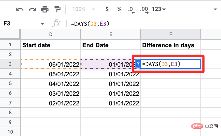 So berechnen Sie die Differenz zwischen Datumsangaben in Google Sheets