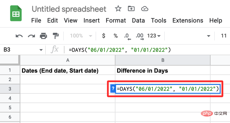 How to calculate the difference between dates on Google Sheets