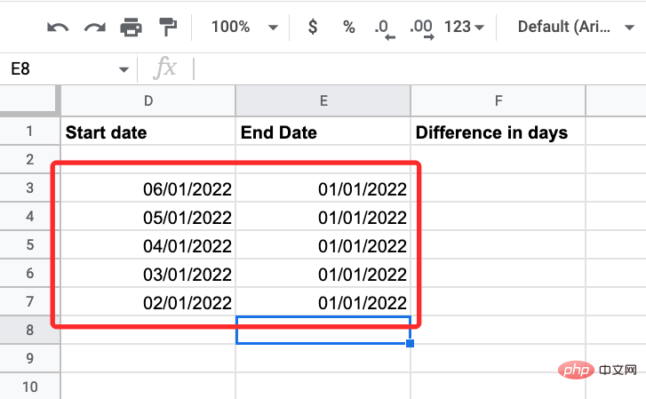 How to calculate the difference between dates on Google Sheets