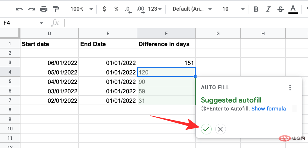 How to calculate the difference between dates on Google Sheets