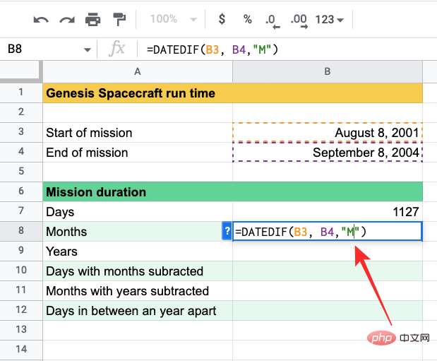 So berechnen Sie die Differenz zwischen Datumsangaben in Google Sheets