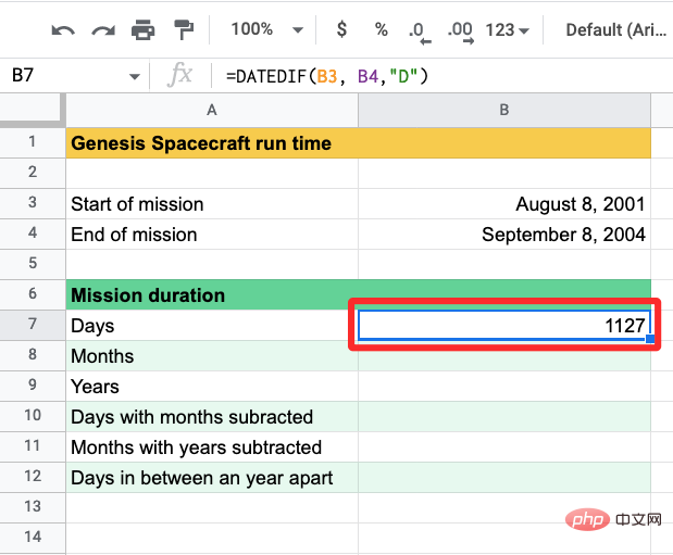 So berechnen Sie die Differenz zwischen Datumsangaben in Google Sheets