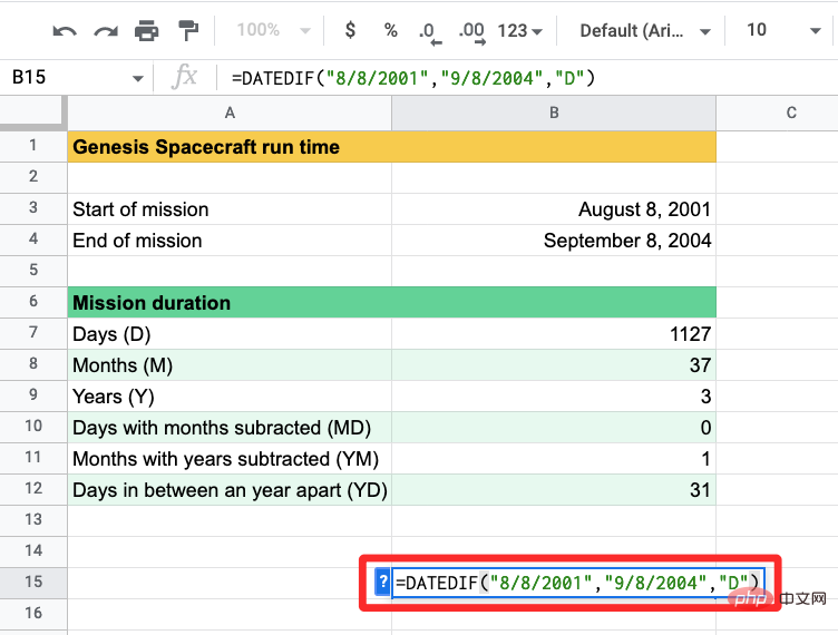 So berechnen Sie die Differenz zwischen Datumsangaben in Google Sheets