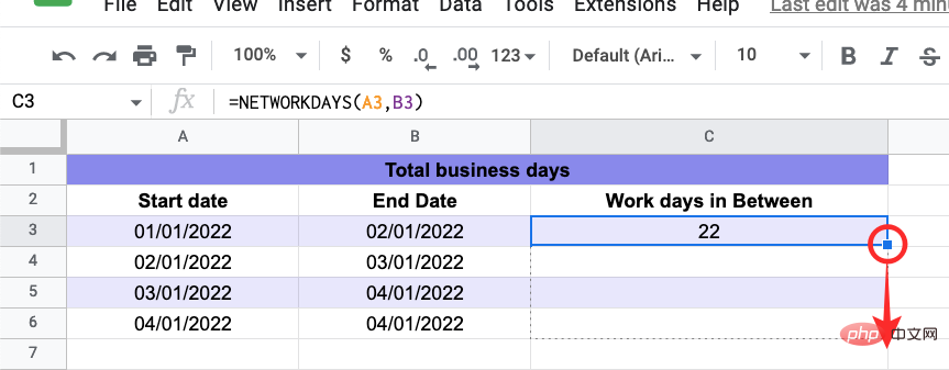 So berechnen Sie die Differenz zwischen Datumsangaben in Google Sheets