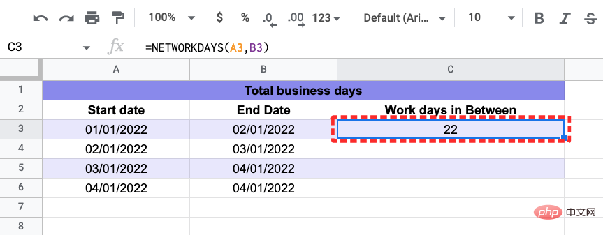 So berechnen Sie die Differenz zwischen Datumsangaben in Google Sheets