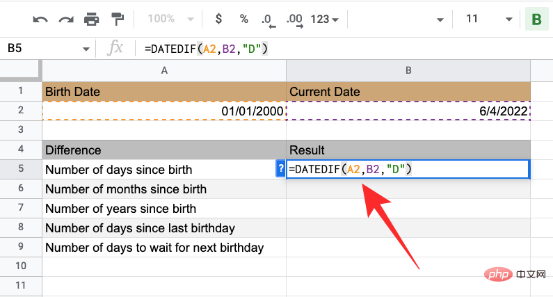 How to calculate the difference between dates on Google Sheets