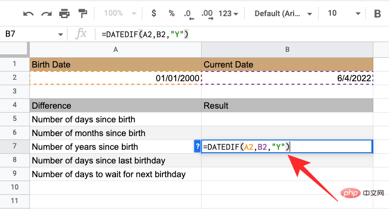 So berechnen Sie die Differenz zwischen Datumsangaben in Google Sheets