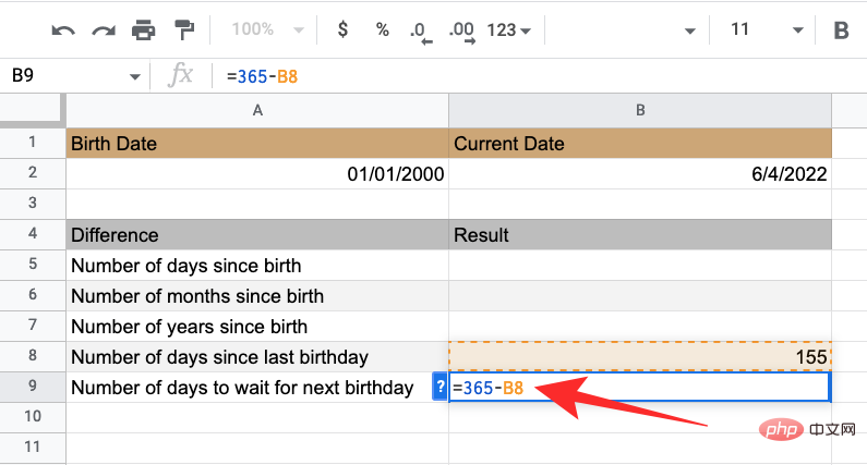 So berechnen Sie die Differenz zwischen Datumsangaben in Google Sheets