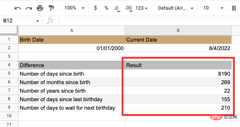 How to calculate the difference between dates on Google Sheets