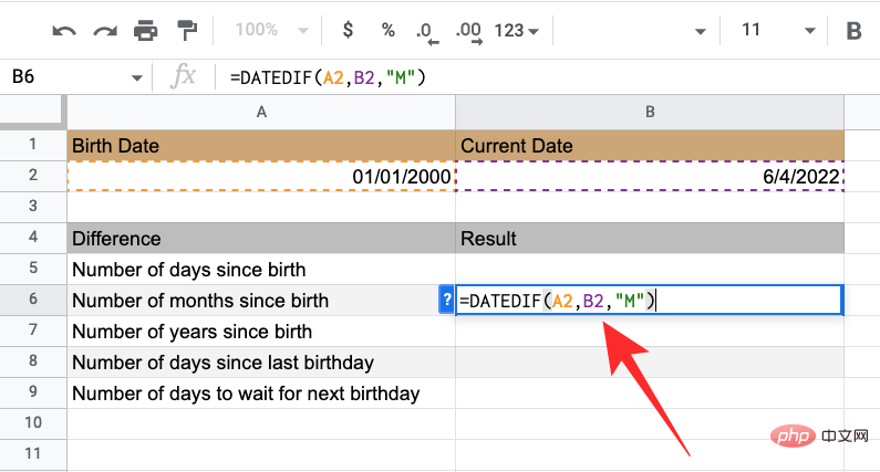 So berechnen Sie die Differenz zwischen Datumsangaben in Google Sheets