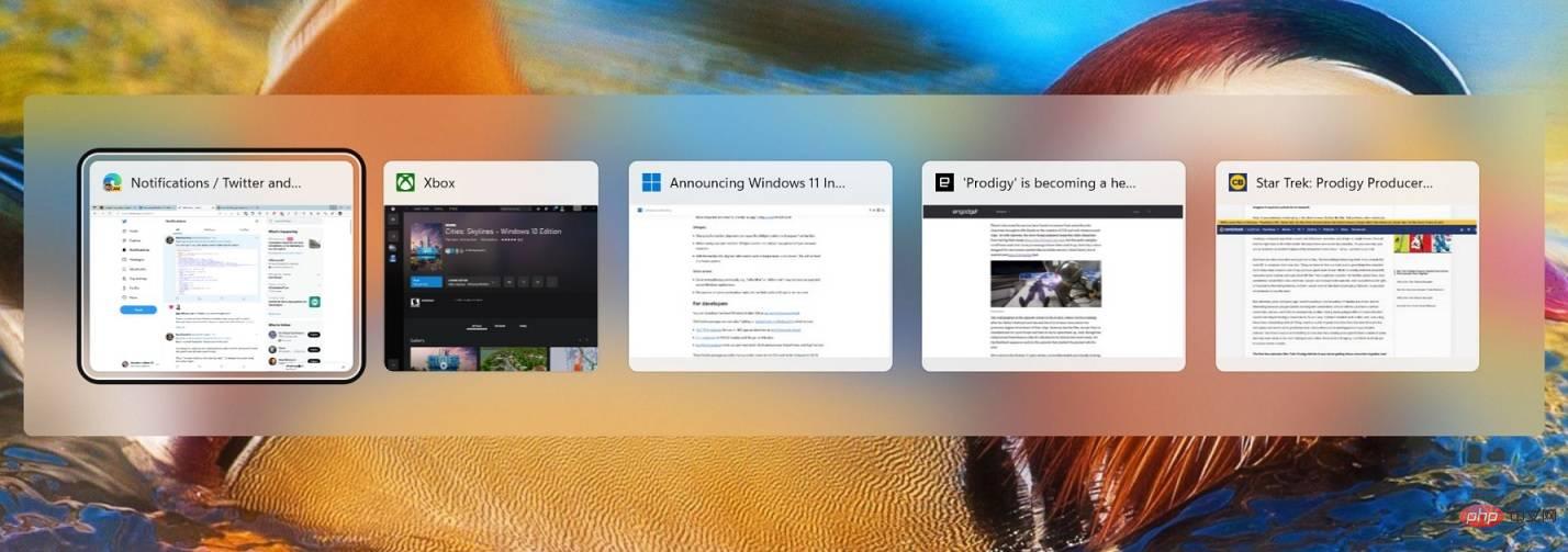 Windows 11 的新 Alt+Tab UI 类似于 macOS Command+Tab