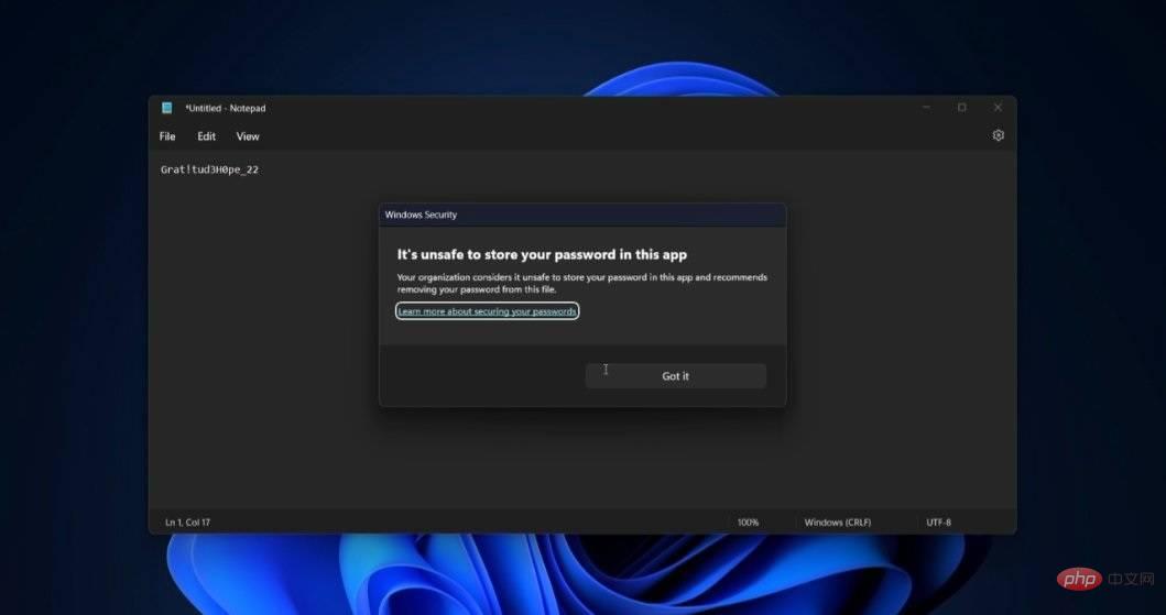 如果用户将密码存储在随机应用程序中，Windows 11 的新功能会发出警告