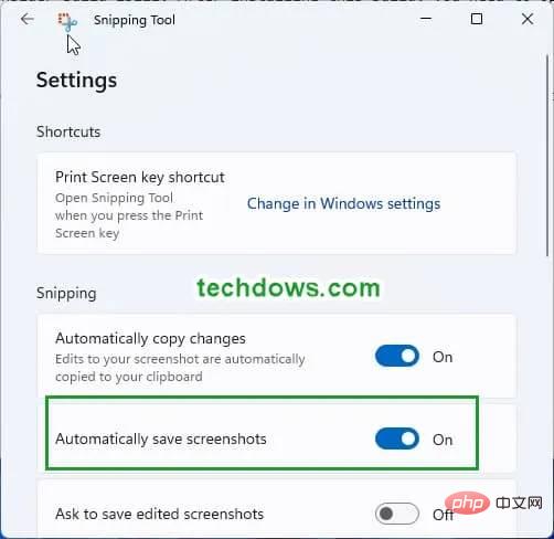 Windows 11 截图工具获得屏幕截图的自动保存功能