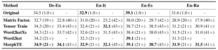 Does word embedding represent too large a proportion of parameters? MorphTE method 20 times compression effect without loss