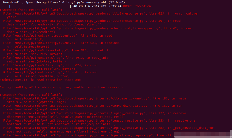 Linux下使用pip安裝SpeechRecognition連線逾時如何解決