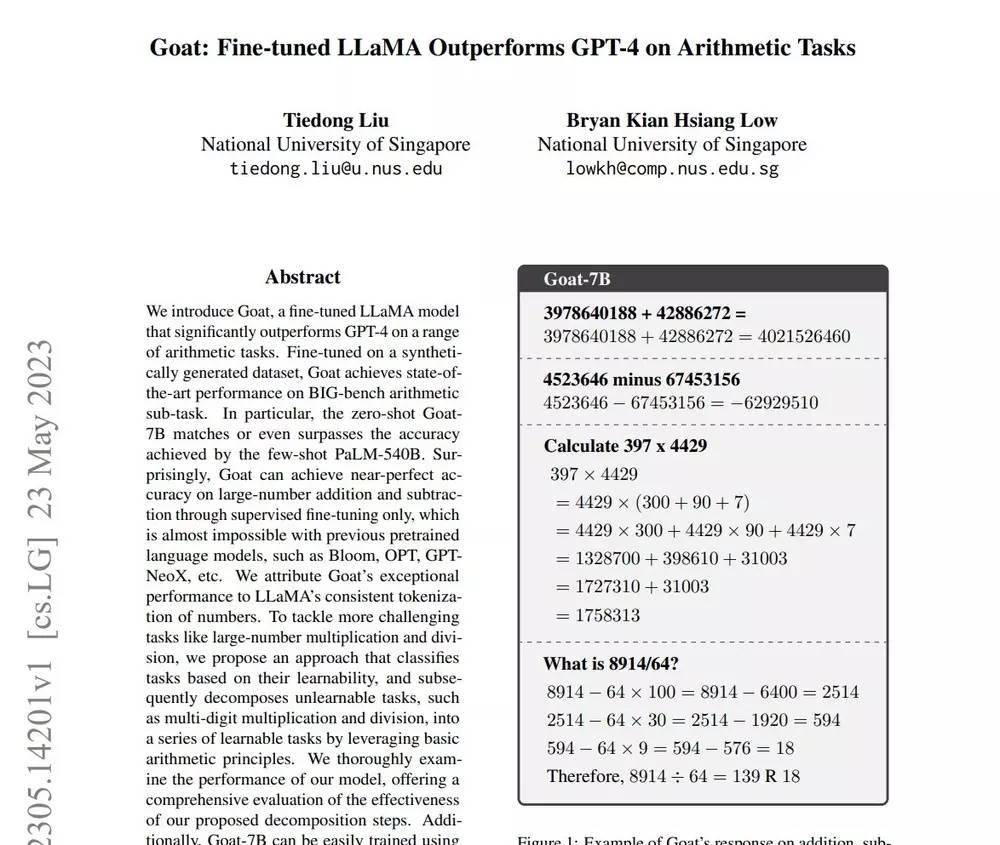 Singapore releases AI arithmetic model Goat, with capabilities above GPT-4