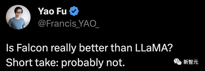 Battre LLaMA ? Le classement du Falcon le plus puissant de lhistoire est incertain, Fu Yao a personnellement testé 7 lignes de code, et LeCun la transmis pour aimer