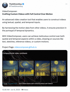 Video generation with controllable time and space has become a reality, and Alibabas new large-scale model VideoComposer has become popular