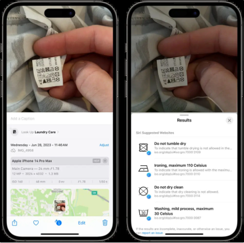 iOS 17“照片”App新增功能：Visual Lookup助你轻松识别洗涤标志