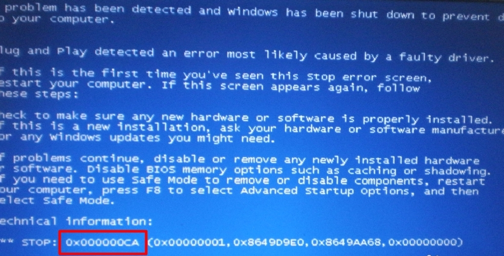 Causes and corresponding solutions of computer blue screen 0x0000ca