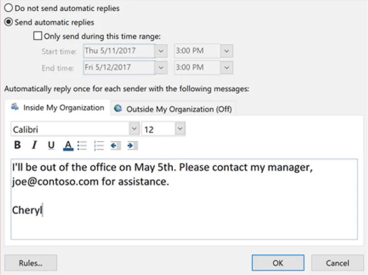 How to Enable Out of Office Auto-Reply in Outlook