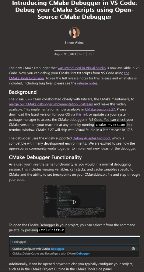 Visual Studio Code推出全新功能：正式支持CMake调试器！