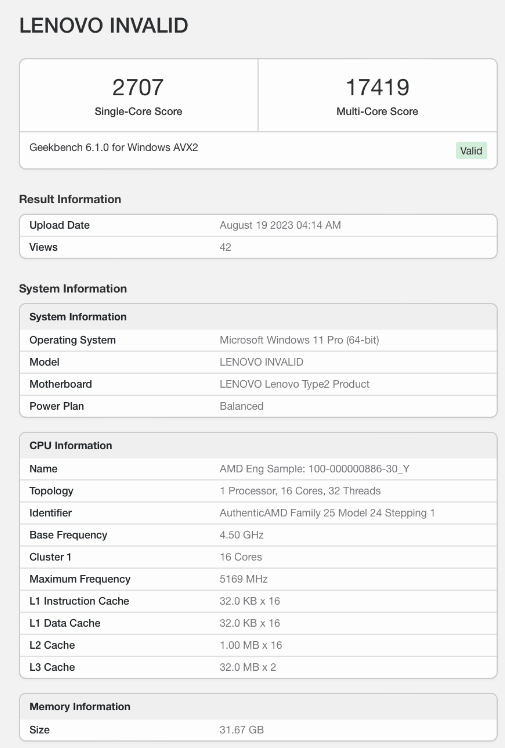 Geekbench测试中曝光AMD全新16核Threadripper处理器！