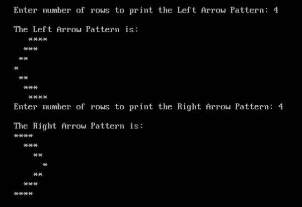 在C語言中編寫一個列印右箭頭和左箭頭圖案的程序