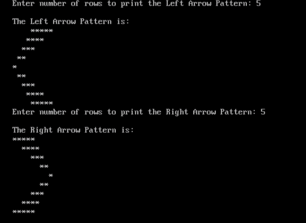 在C語言中編寫一個列印右箭頭和左箭頭圖案的程序