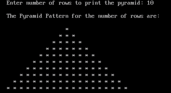 在C语言中编写一个打印金字塔图案的程序