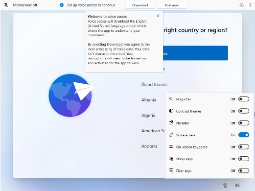 Windows 11最新预览版：首次开机引导中引入了Voice Access功能