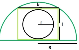What is the area of a circle within a rectangle inscribed in a semicircle?