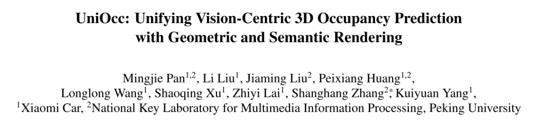 UniOcc: Unifying vision-centric occupancy prediction with geometric and semantic rendering!