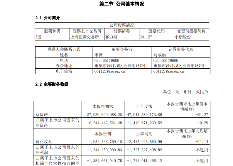 賽力斯上半年營收年減11.14%，但淨虧損減少至13.44億元