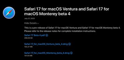 下载Safari 17 Beta的macOS Ventura和Monterey版本的指南