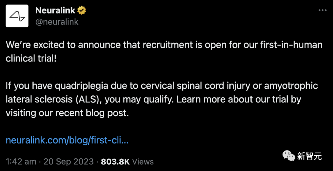 Musk announced the news: Neuralink is undergoing human trials for the first time, which may help patients with ALS realize their wish to become Hawking in seconds