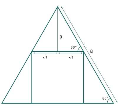 Was ist das größte Quadrat, das in ein gleichseitiges Dreieck eingeschrieben werden kann?