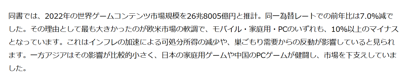 Fami 通发布《游戏白皮书 2023》：全球 2022 年游戏市场下跌 7%，欧美市场疲软亚洲坚挺