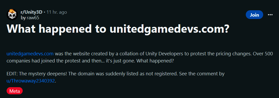 超过 500 名开发者联合在线关闭游戏内 Unity 广告，相关集体信网站域名神秘“过期”