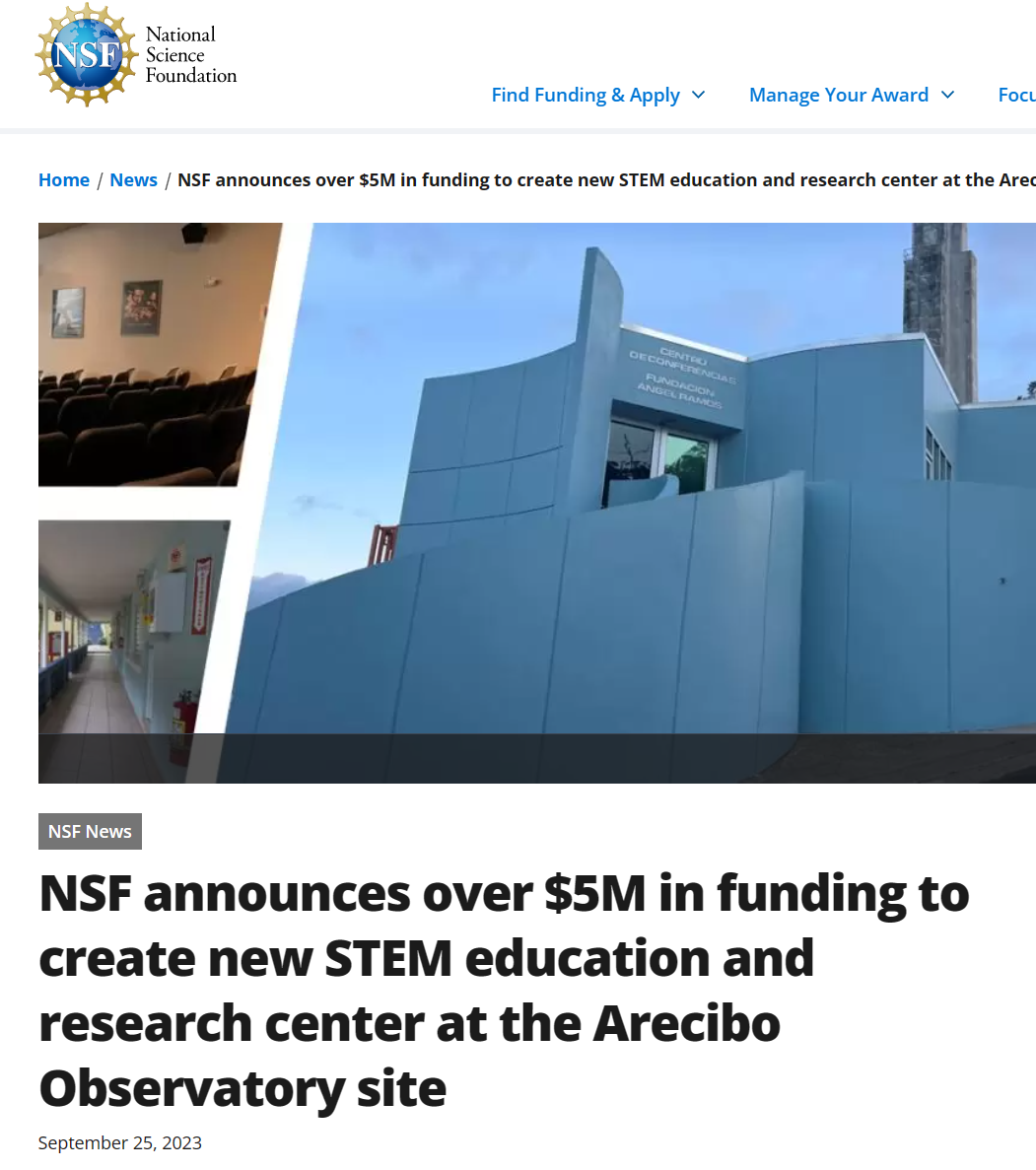 阿雷西博望远镜退役，将投资 550 万美元打造科学教育中心
