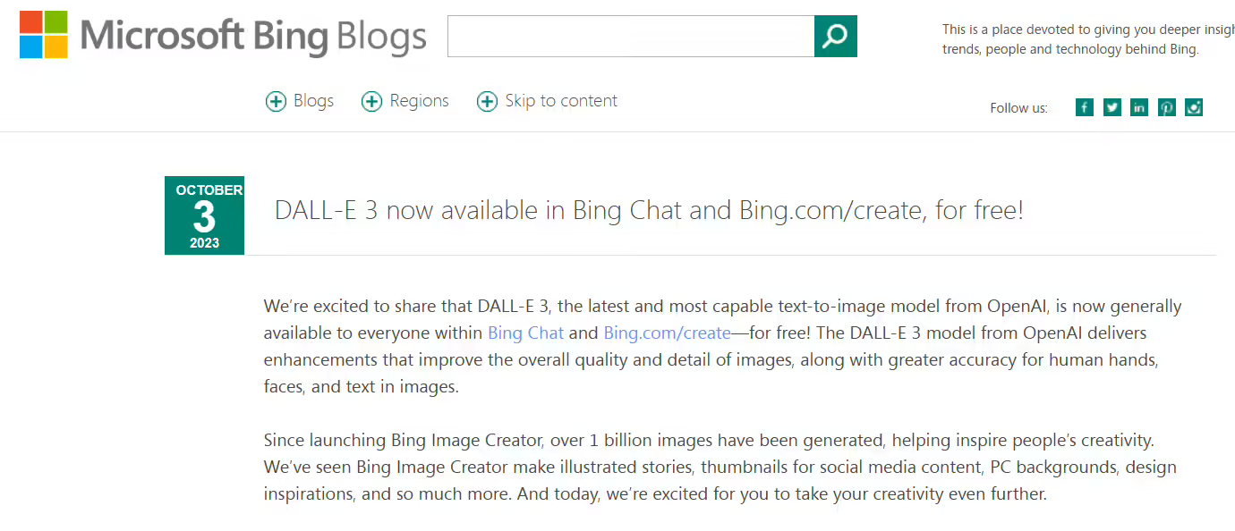 微软宣布免费向所有 Bing Chat 用户开放 DALL-E 3 图像生成器