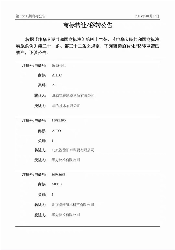 華為商標新動態：汽車領域是否成為下一個目標？