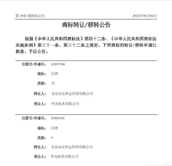 華為商標新動態：汽車領域是否成為下一個目標？