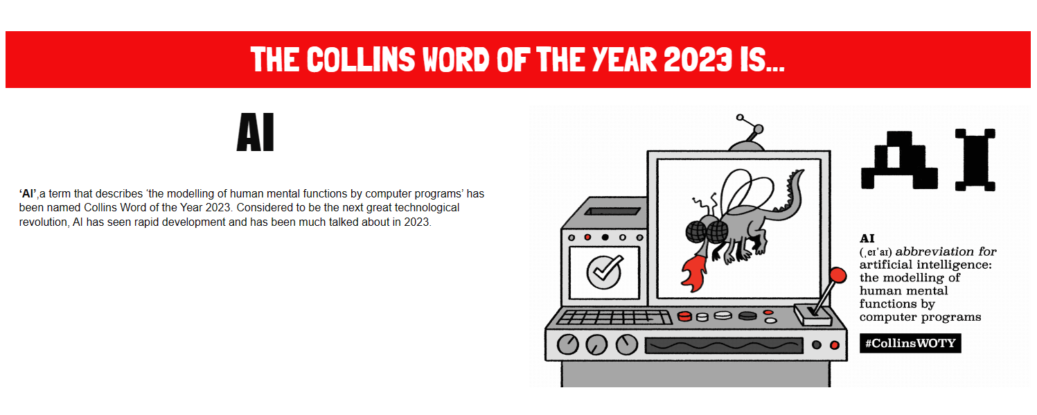 Collins Dictionarys Word of the Year 2023: Artificial Intelligence (AI) usage doubles”