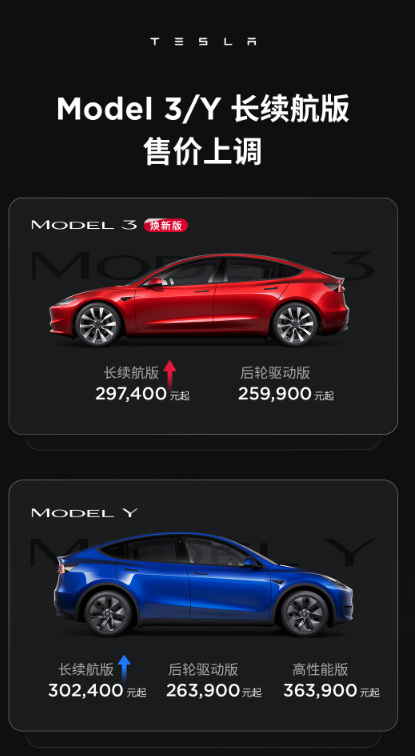 特斯拉宣布再次涨价，Model 3和Model Y长续航版价格上调