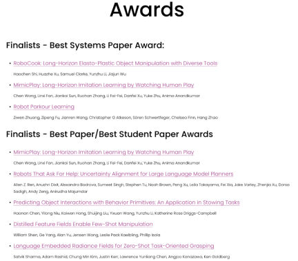 The Chinese team won the best paper and best system paper awards, and the CoRL research results were announced.