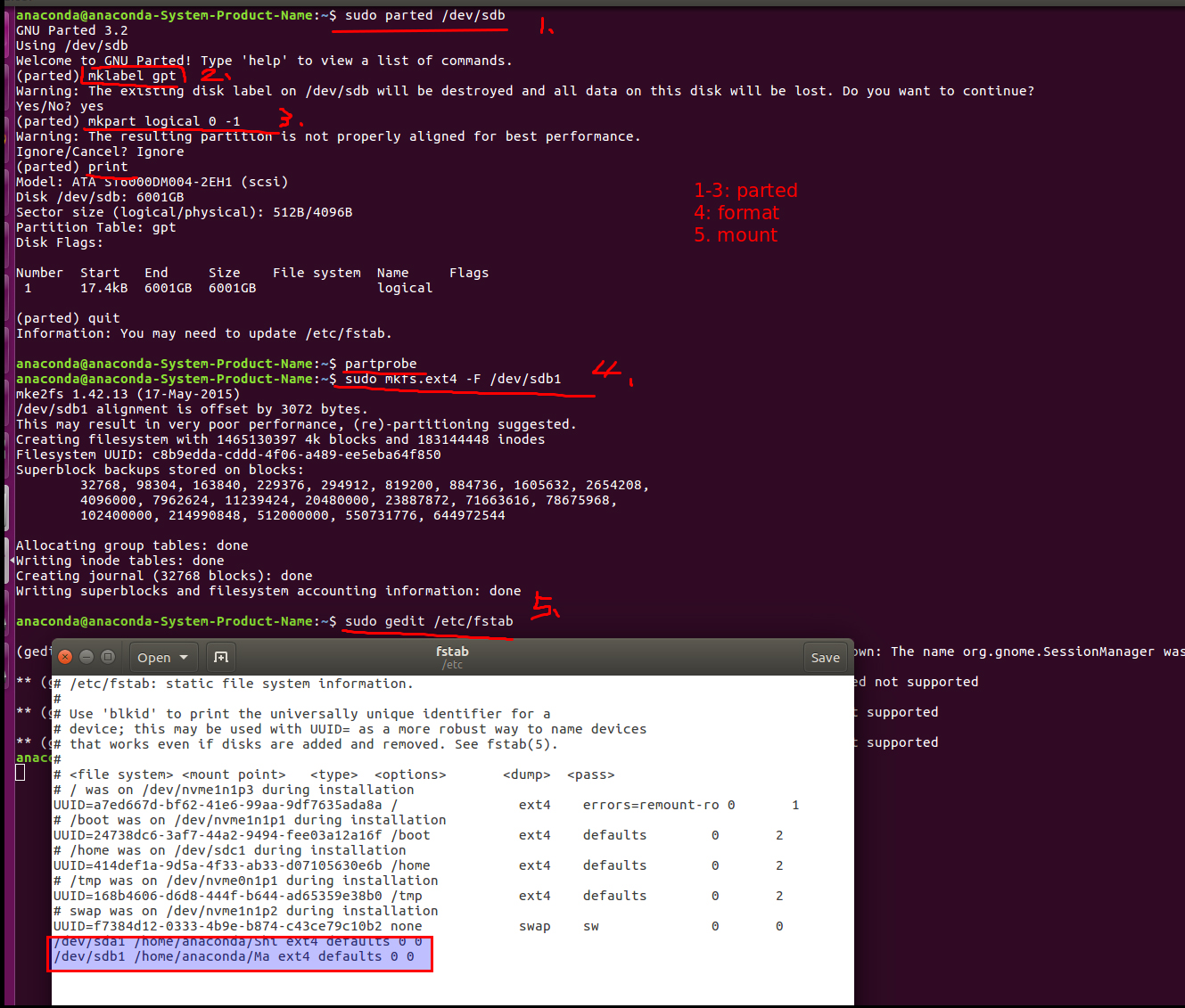 在Ubuntu 16.04中,如何在GPT分区下挂载硬盘?