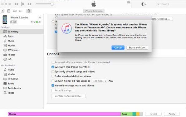 如何修复错误“iPhone与另一个iTunes库同步”