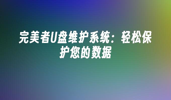 데이터를 쉽게 보호할 수 있는 완벽한 U 디스크 유지 관리 시스템