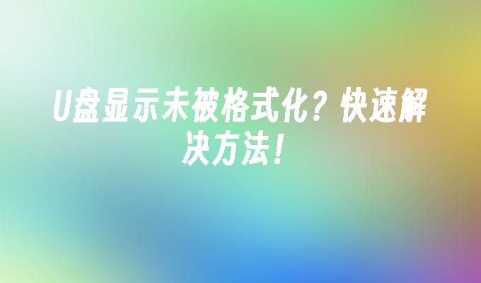 快速解决未被格式化的U盘显示问题！